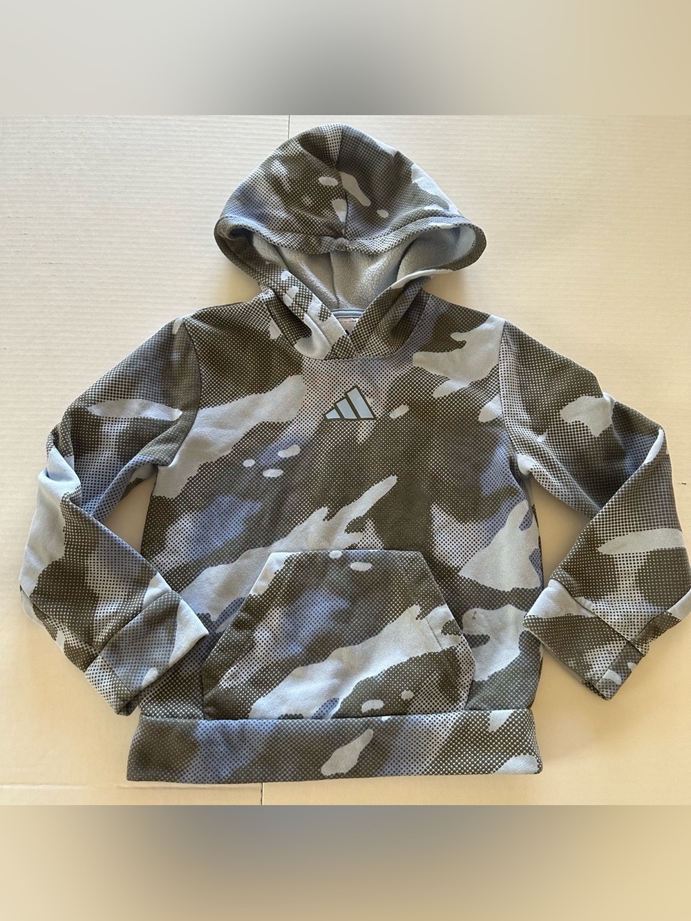 adidas Gray& Blue Camo Kids Hoodie with Front Pocket